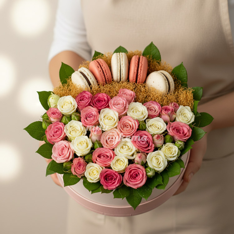 5 макарун с кустовыми розами