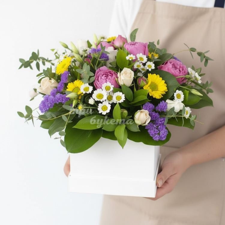 Композиция из роз и ромашек