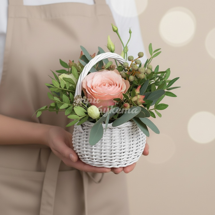 Мини-композиция из розы и эустомы